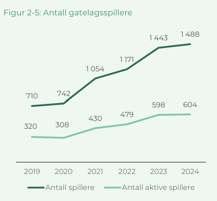 Økning i antall gatelagsspillere de siste årene