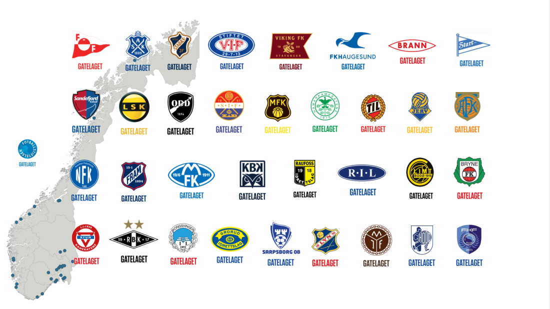 Fotballstiftelsens 34 gatelag per april 2026
